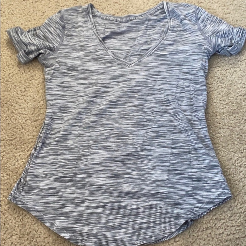 Grey stripped lulu lemon t shirt small.